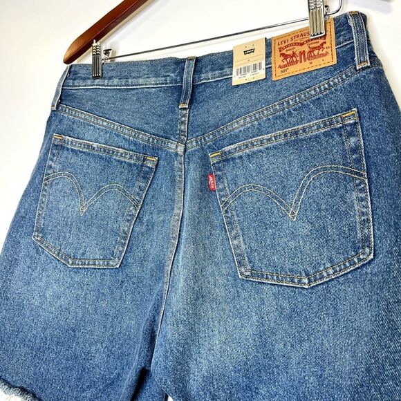 NEW Levi’s 501 High Rise Mid Thigh Distressed Denim Shorts 31 - Picture 6 of 9